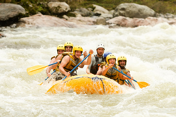 Helmet on inflatable raft